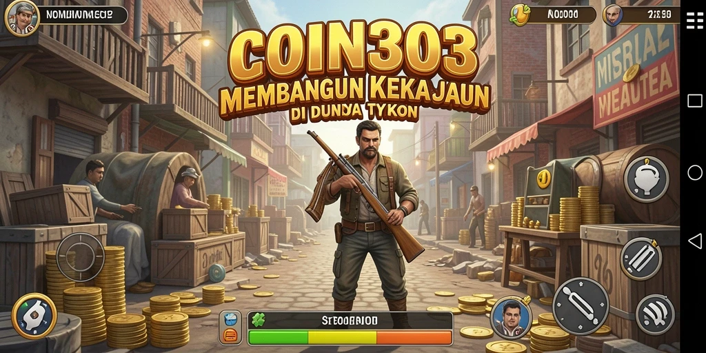 Screenshot utama COIN303 menunjukkan pemain membangun kerajaan bisnis Tycoon.