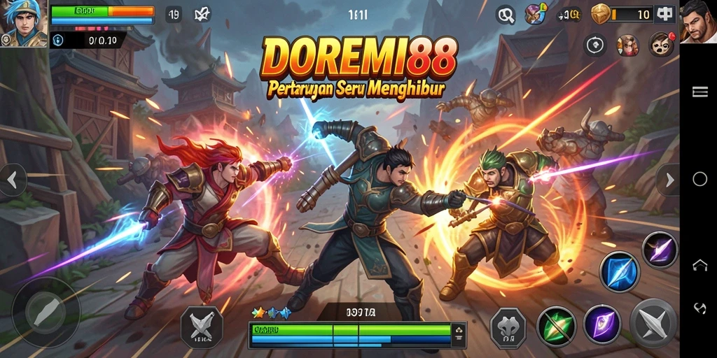 Screenshot gameplay DOREMI88 menunjukkan aksi pertarungan yang mengesankan.