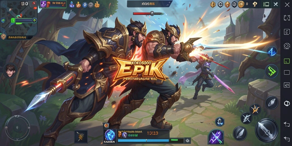 Screenshot KOKO5000 menampilkan aksi pertempuran seru dalam arena MOBA.