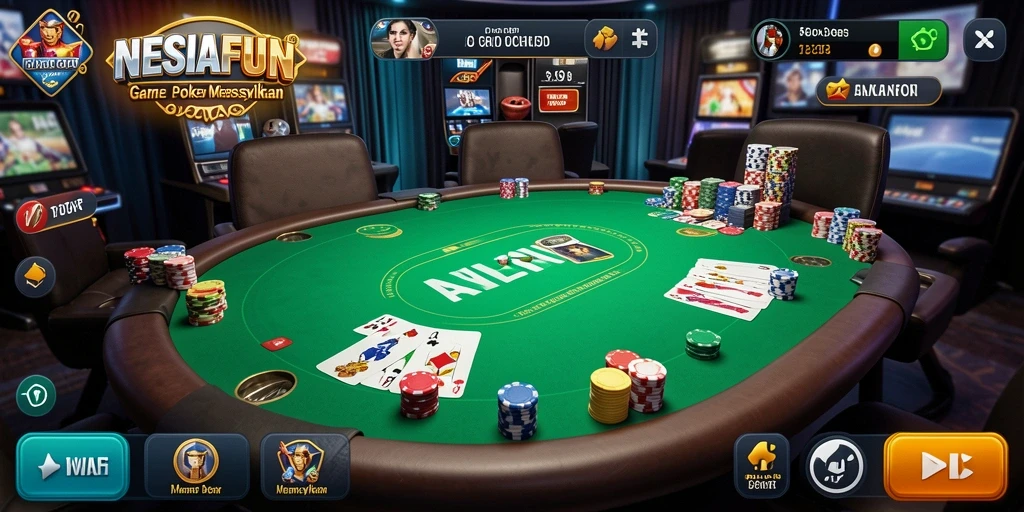Screenshot gameplay NESIAFUN dengan tampilan meja poker dan pemain aktif.