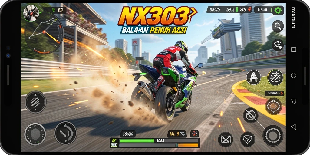 Gameplay balapan motor yang menegangkan dan mendebarkan.