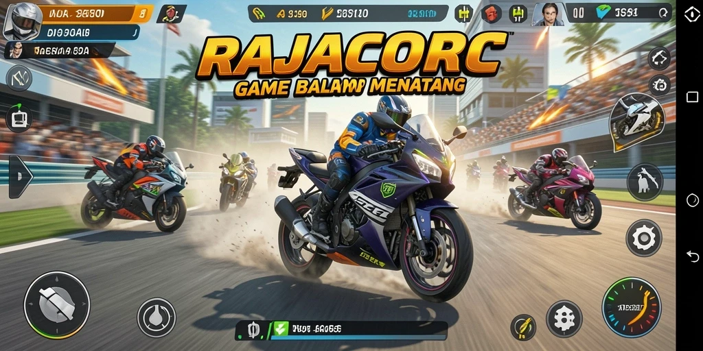 Screenshot gameplay RAJACORC yang menampilkan aksi balap motor seru.
